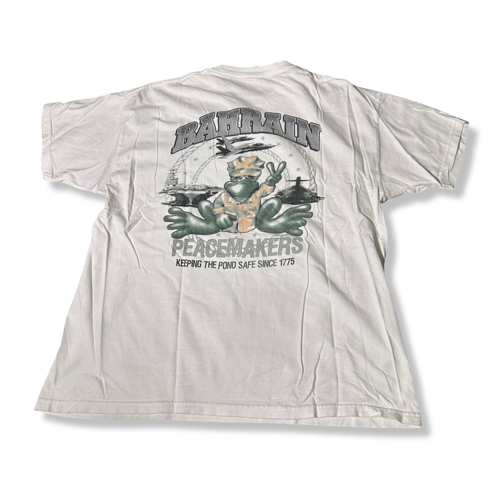 VTG Y2K Bahrain Peacemakers T Shirt Mens Large White Excellent Military Frog
